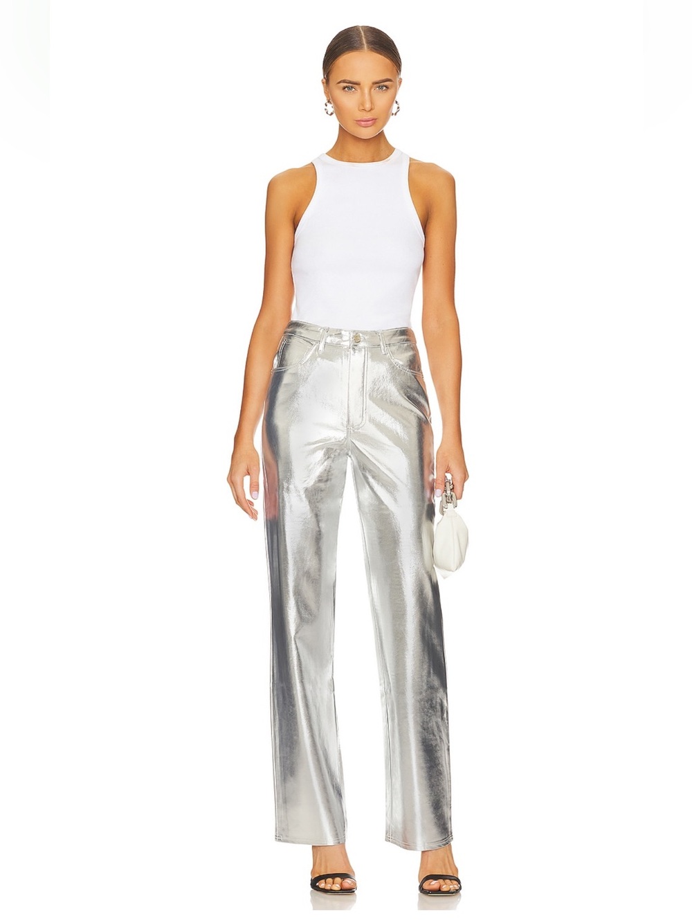 WeWoreWhat Metallic Silver Straight-Leg Pants